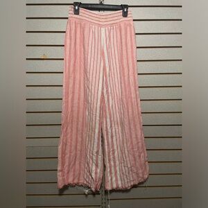 Medium Cato Coral & White Striped Raw Hem Wide Leg Pants linen ‎ Beach
